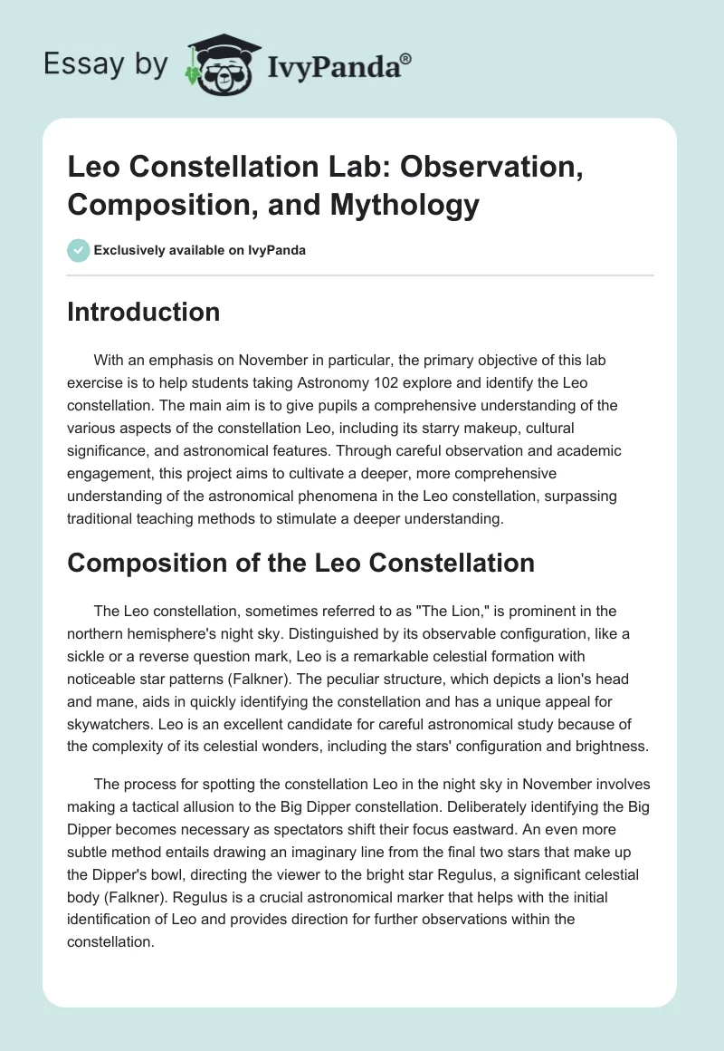 Leo Constellation Lab: Observation, Composition, and Mythology. Page 1