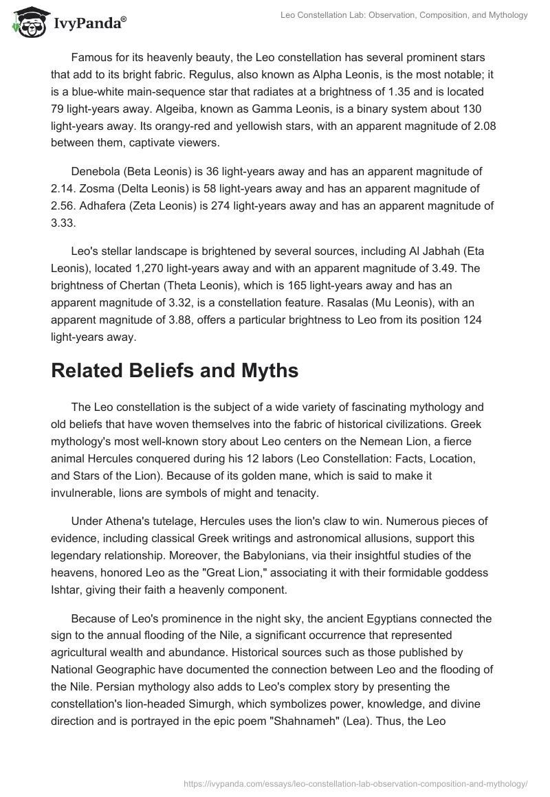 Leo Constellation Lab: Observation, Composition, and Mythology. Page 2