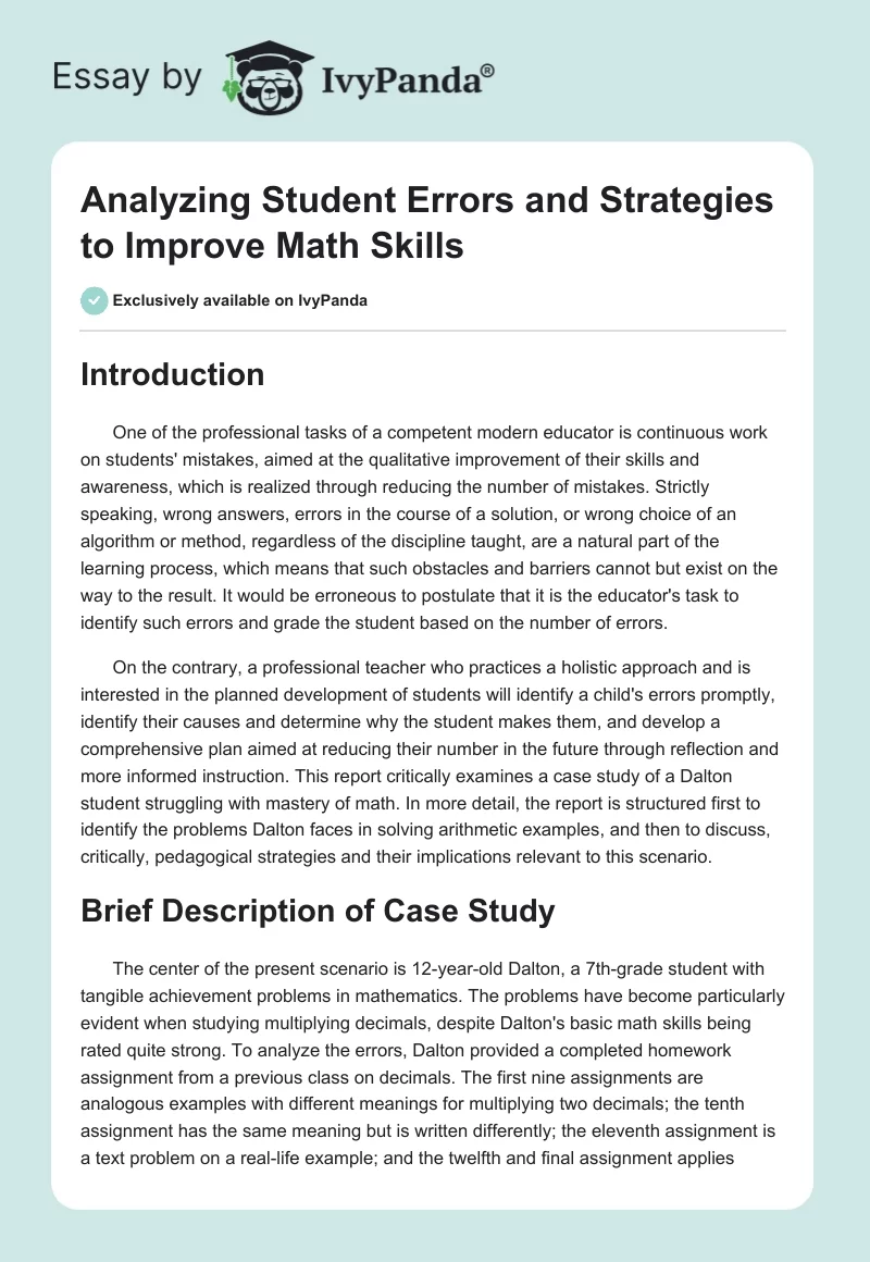 Analyzing Student Errors and Strategies to Improve Math Skills. Page 1