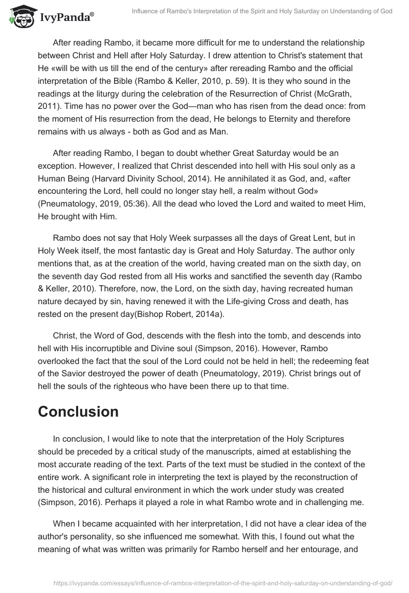 Influence of Rambo's Interpretation of the Spirit and Holy Saturday on Understanding of God. Page 2