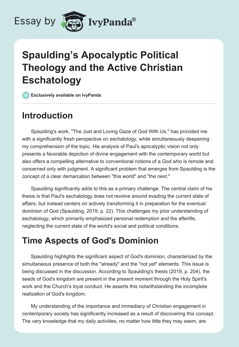 Spaulding’s Apocalyptic Political Theology and the Active Christian Eschatology. Page 1