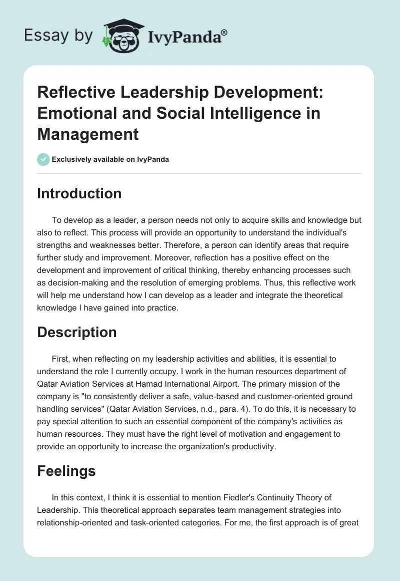 Reflective Leadership Development: Emotional and Social Intelligence in Management. Page 1