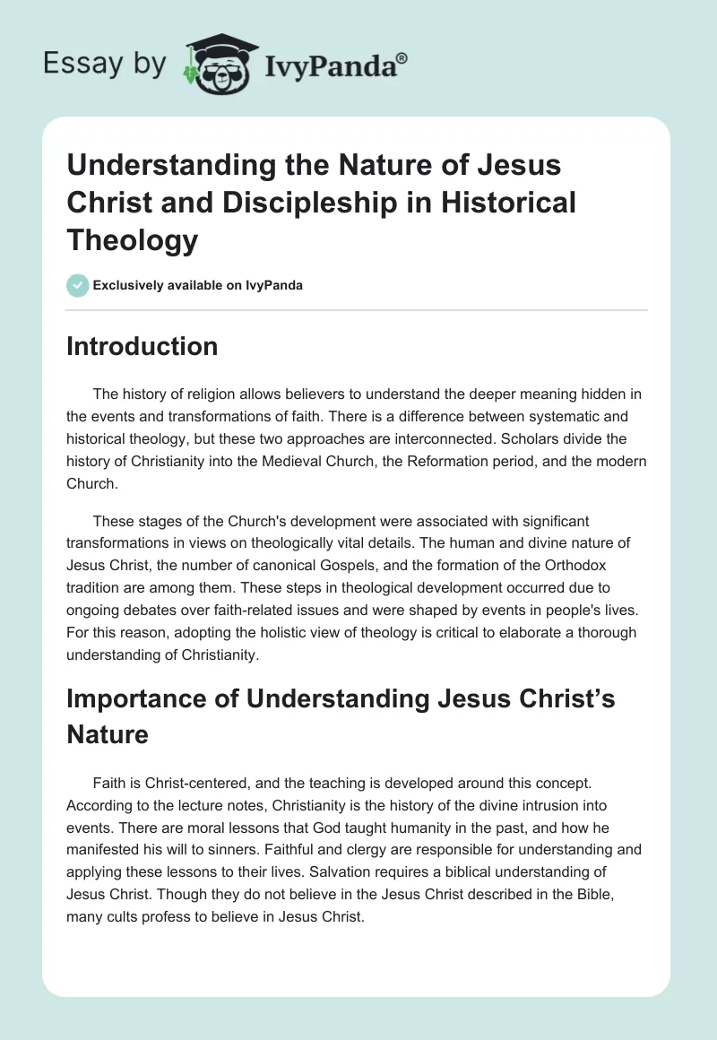 Understanding the Nature of Jesus Christ and Discipleship in Historical Theology. Page 1