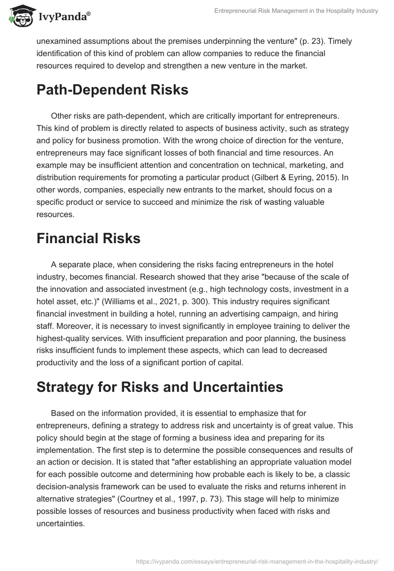 Entrepreneurial Risk Management in the Hospitality Industry. Page 2