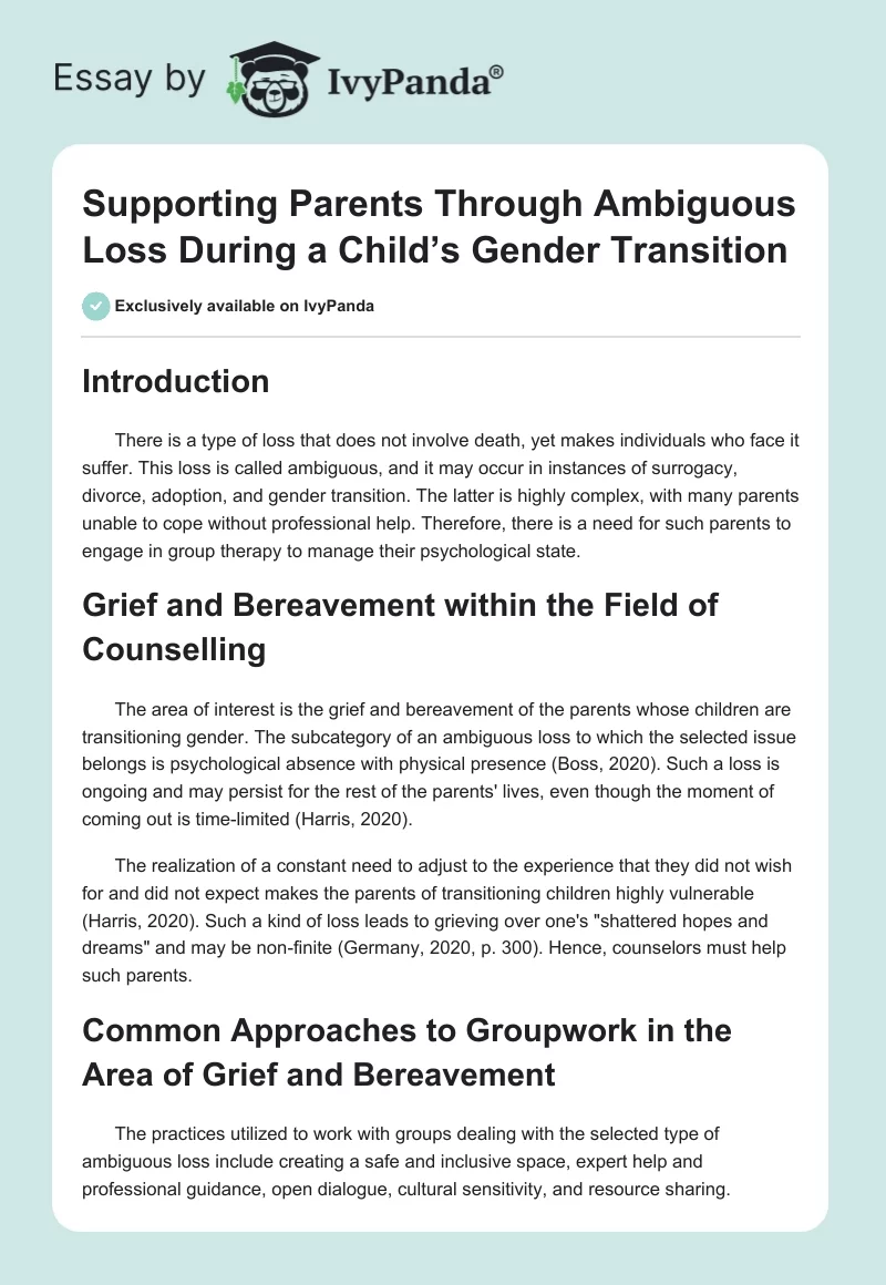 Supporting Parents Through Ambiguous Loss During a Child’s Gender Transition. Page 1