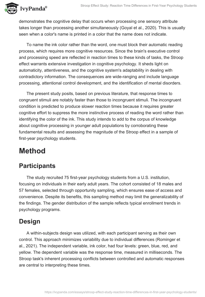 Stroop Effect Study: Reaction Time Differences in First-Year Psychology Students. Page 2