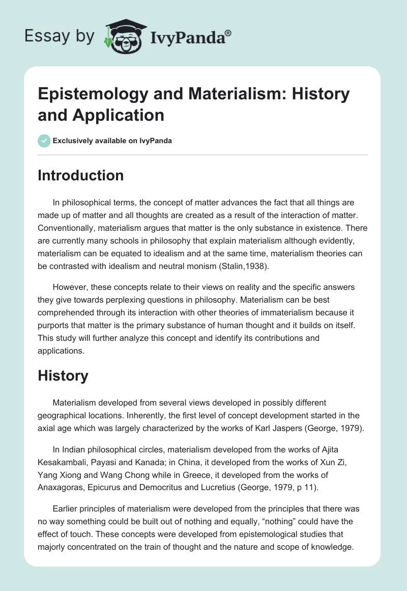 Epistemology and Materialism: History and Application. Page 1