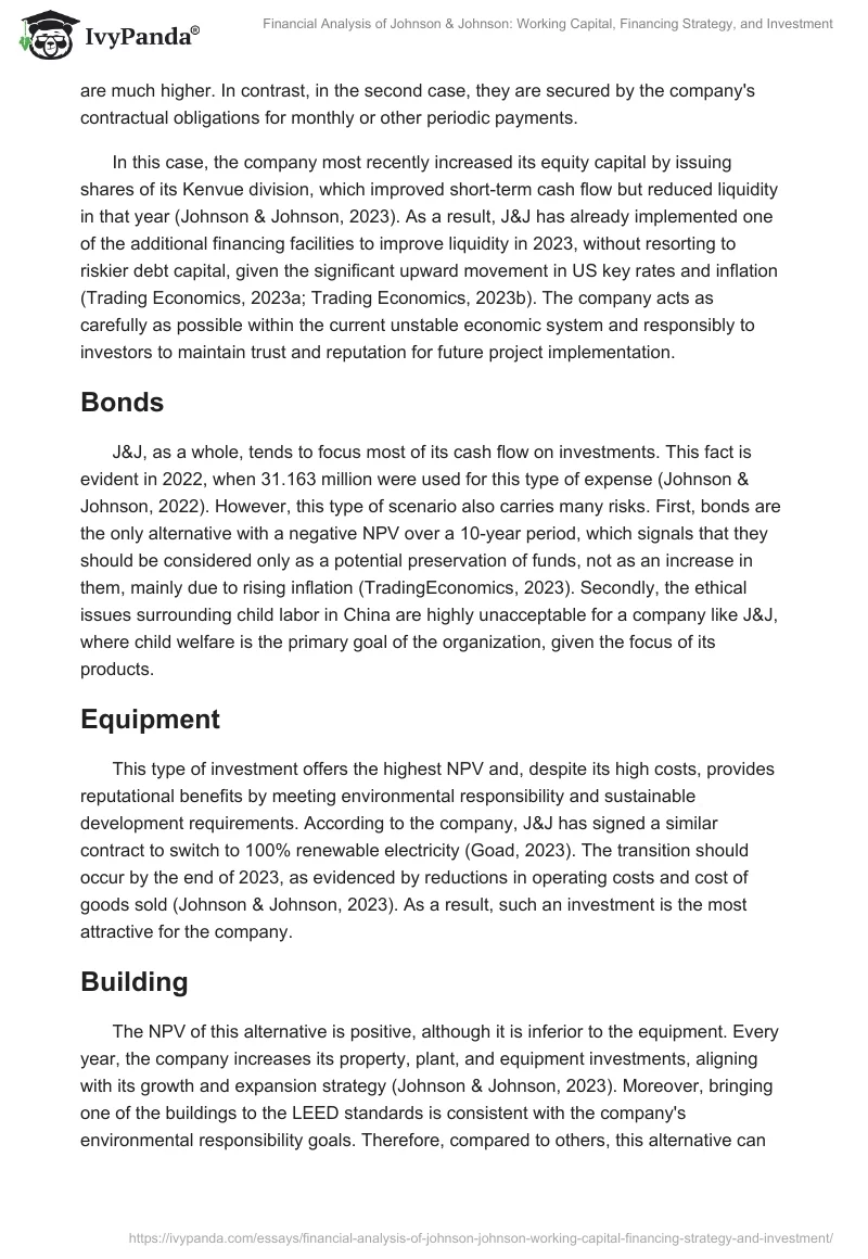 Financial Analysis of Johnson & Johnson: Working Capital, Financing Strategy, and Investment. Page 2