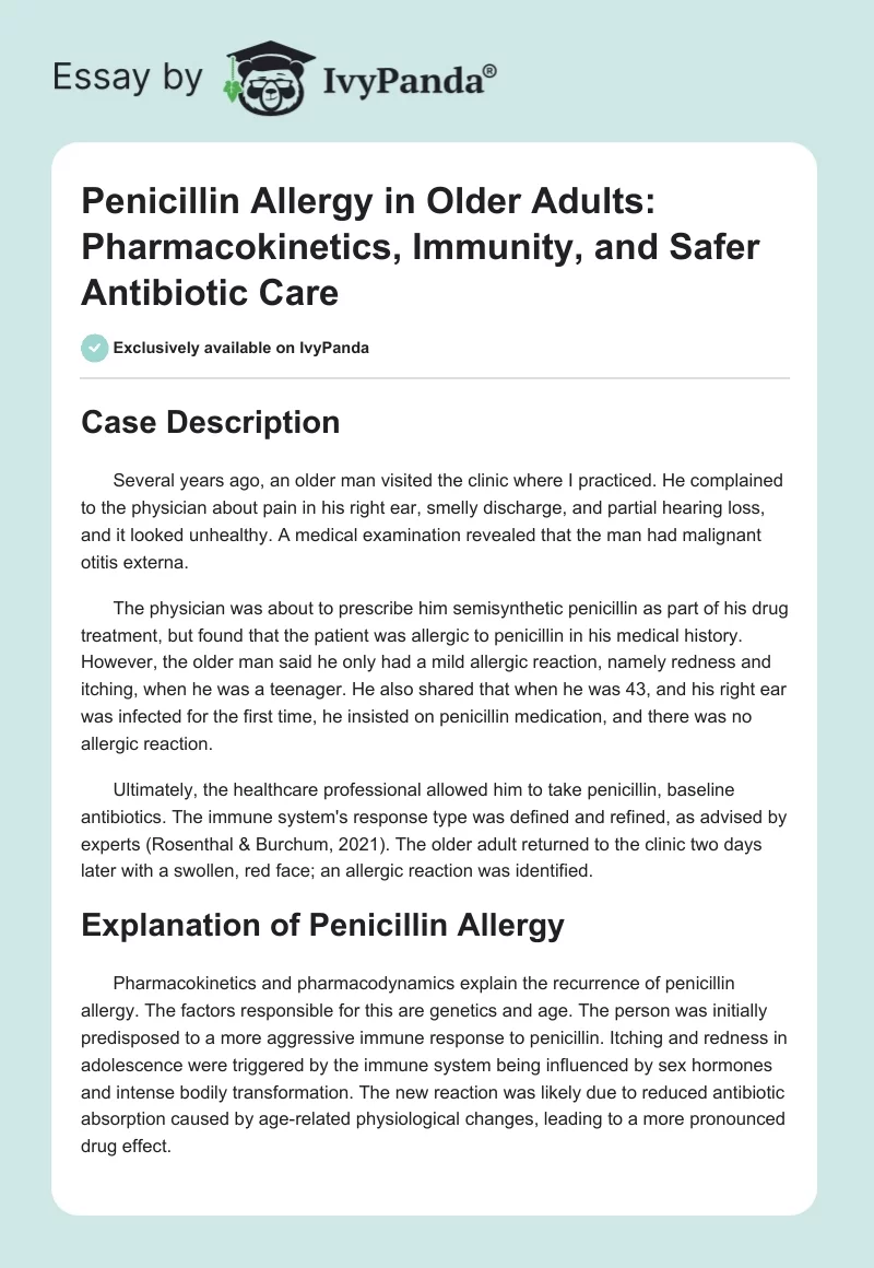 Penicillin Allergy in Older Adults: Pharmacokinetics, Immunity, and Safer Antibiotic Care. Page 1