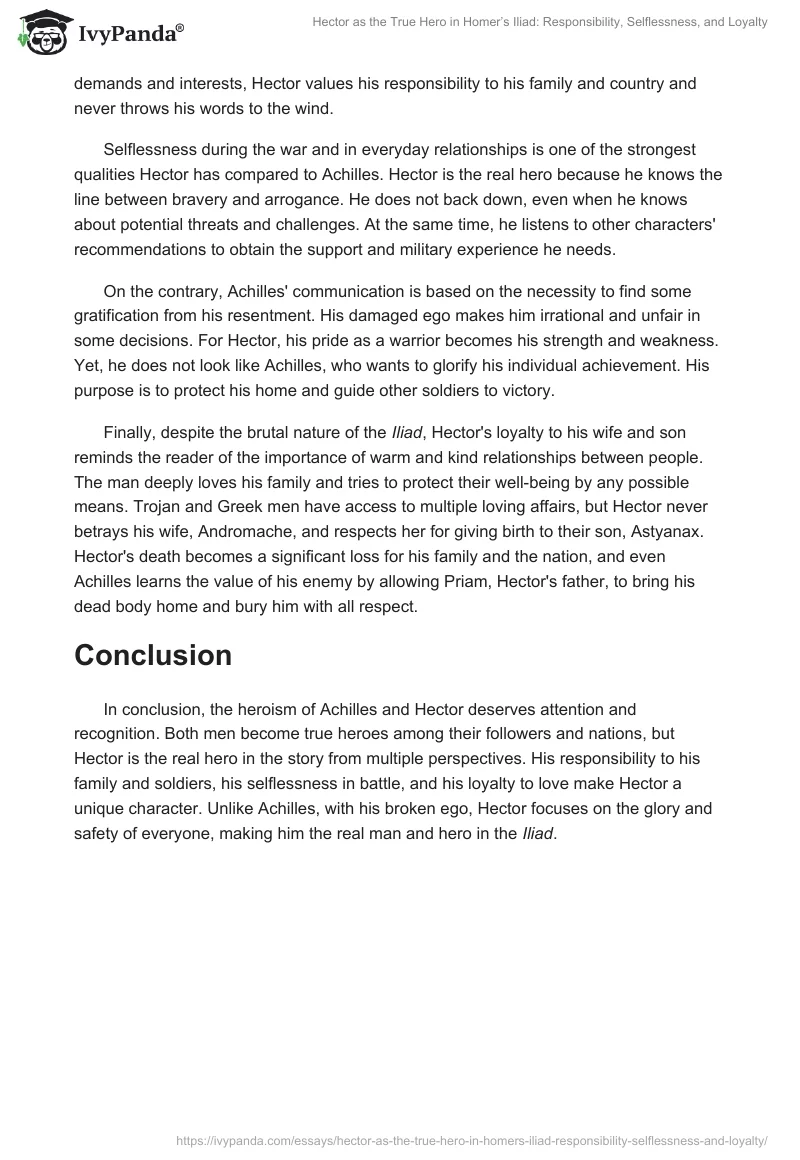 Hector as the True Hero in Homer’s Iliad: Responsibility, Selflessness, and Loyalty. Page 2