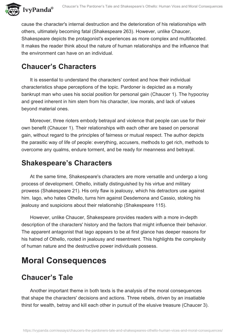 Chaucer’s The Pardoner’s Tale and Shakespeare’s Othello: Human Vices and Moral Consequences. Page 2