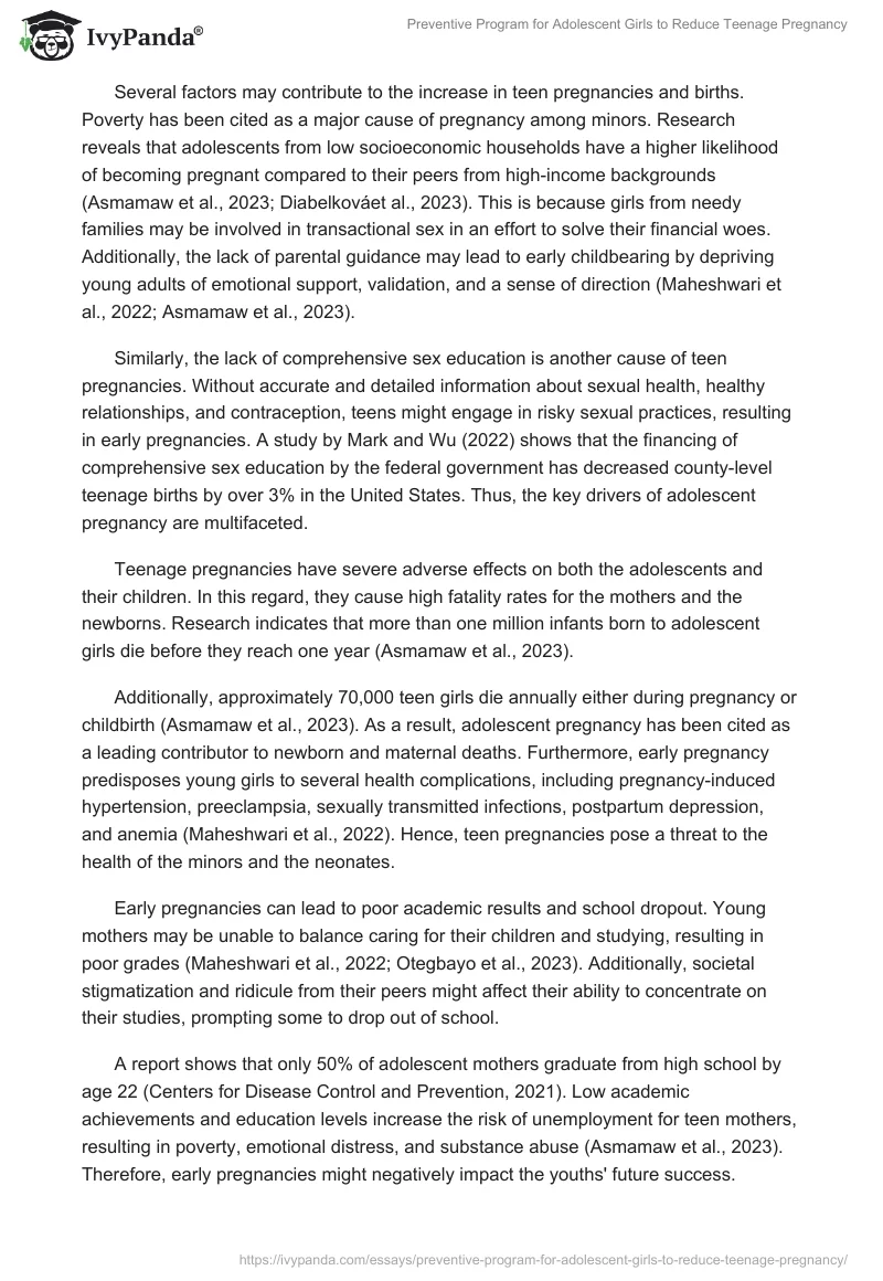 Preventive Program for Adolescent Girls to Reduce Teenage Pregnancy. Page 2