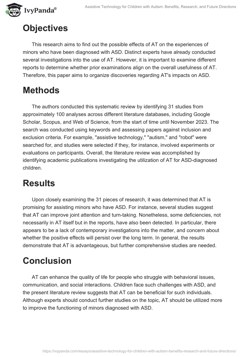 Assistive Technology for Children with Autism: Benefits, Research, and Future Directions. Page 2
