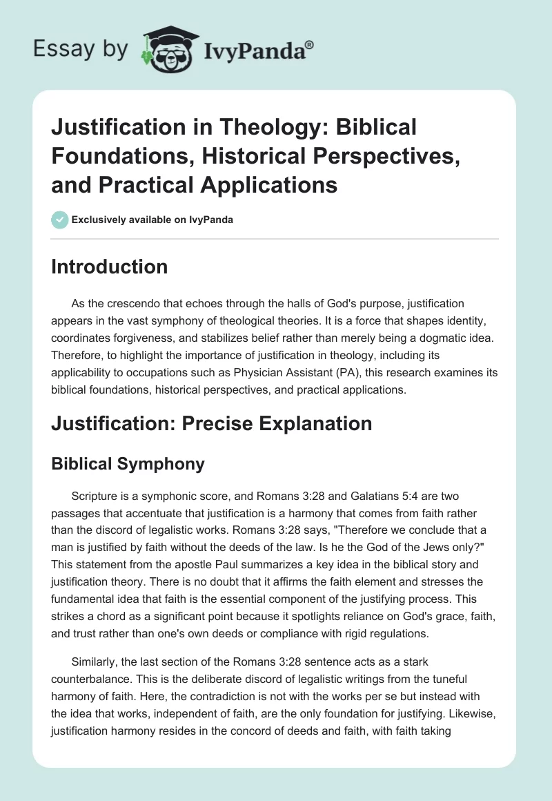 Justification in Theology: Biblical Foundations, Historical Perspectives, and Practical Applications. Page 1