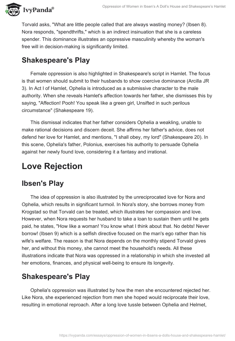 Oppression of Women in Ibsen’s A Doll’s House and Shakespeare’s Hamlet. Page 2