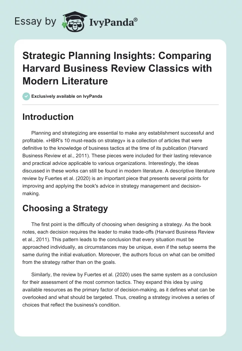 Strategic Planning Insights: Comparing Harvard Business Review Classics with Modern Literature. Page 1