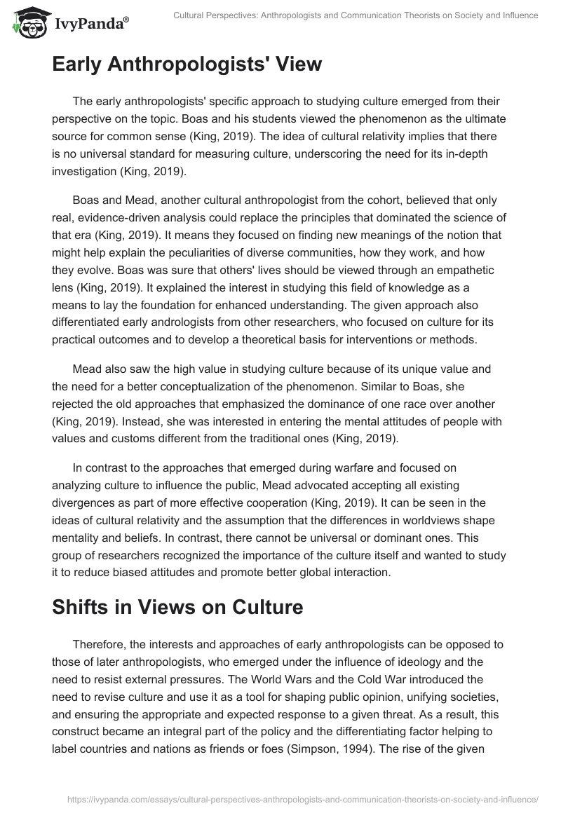 Cultural Perspectives: Anthropologists and Communication Theorists on Society and Influence. Page 2