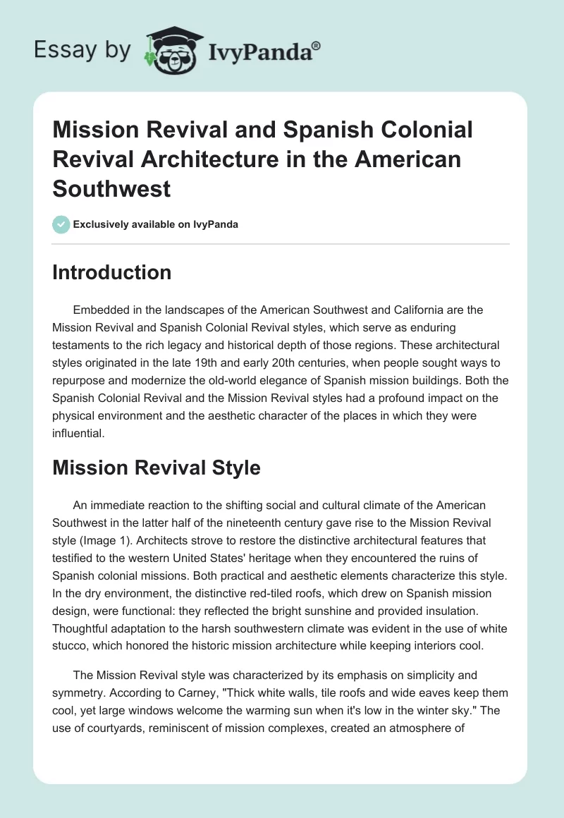 Mission Revival and Spanish Colonial Revival Architecture in the American Southwest. Page 1