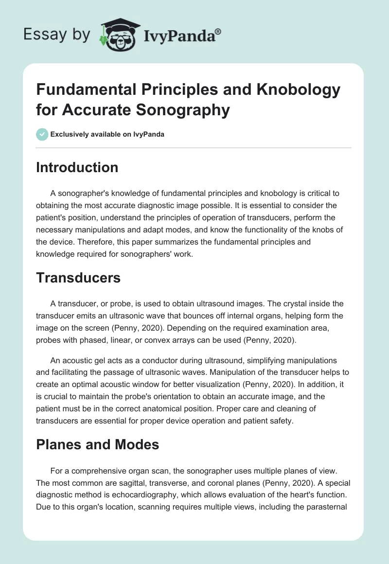 Fundamental Principles and Knobology for Accurate Sonography. Page 1