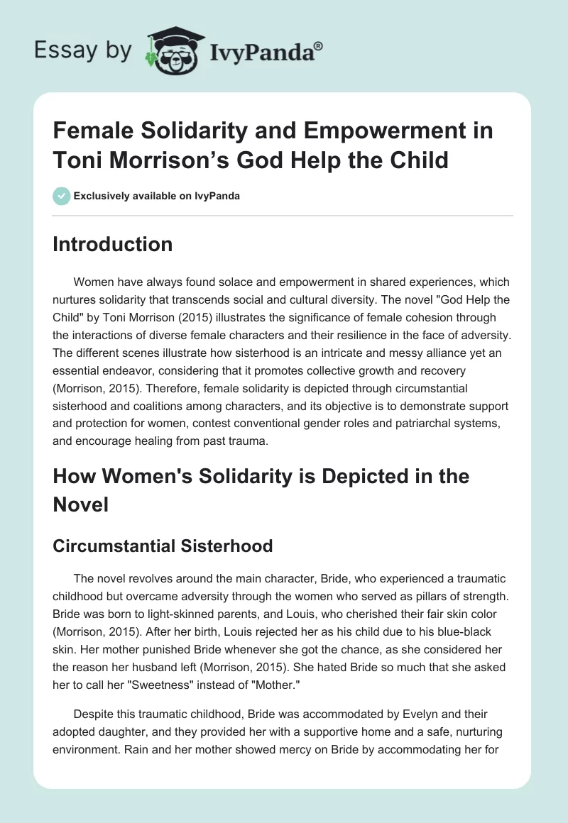 Female Solidarity and Empowerment in Toni Morrison’s God Help the Child. Page 1