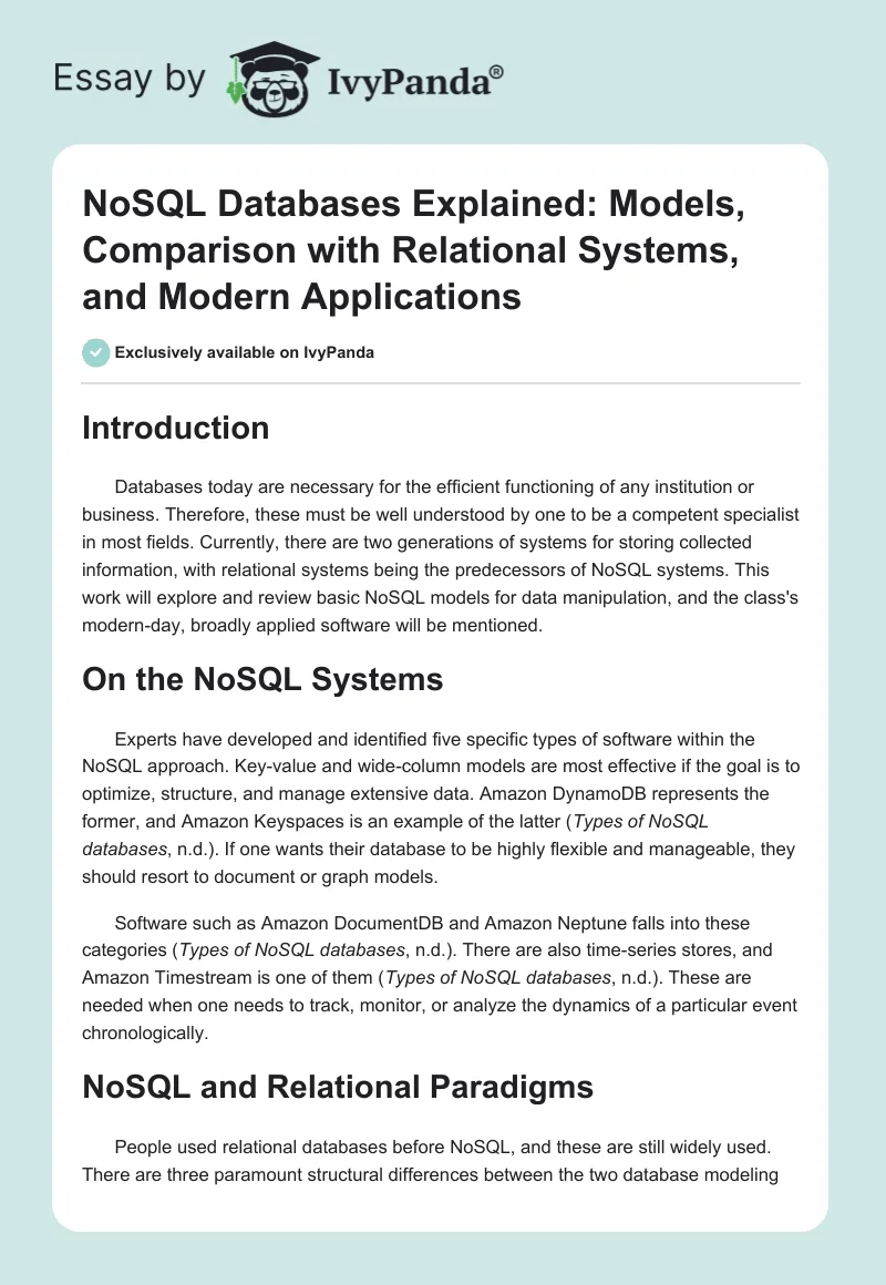NoSQL Databases Explained: Models, Comparison with Relational Systems, and Modern Applications. Page 1