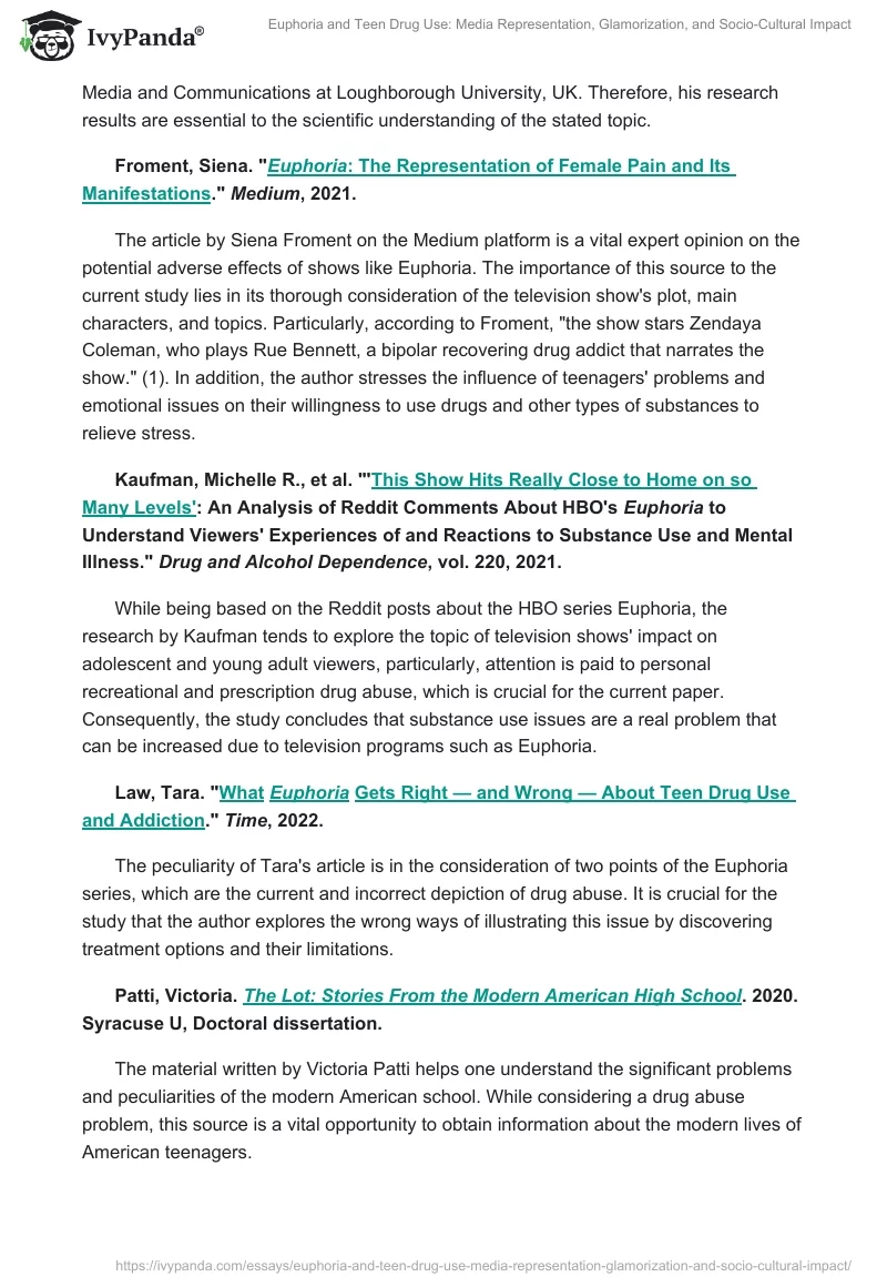 Euphoria and Teen Drug Use: Media Representation, Glamorization, and Socio-Cultural Impact. Page 2