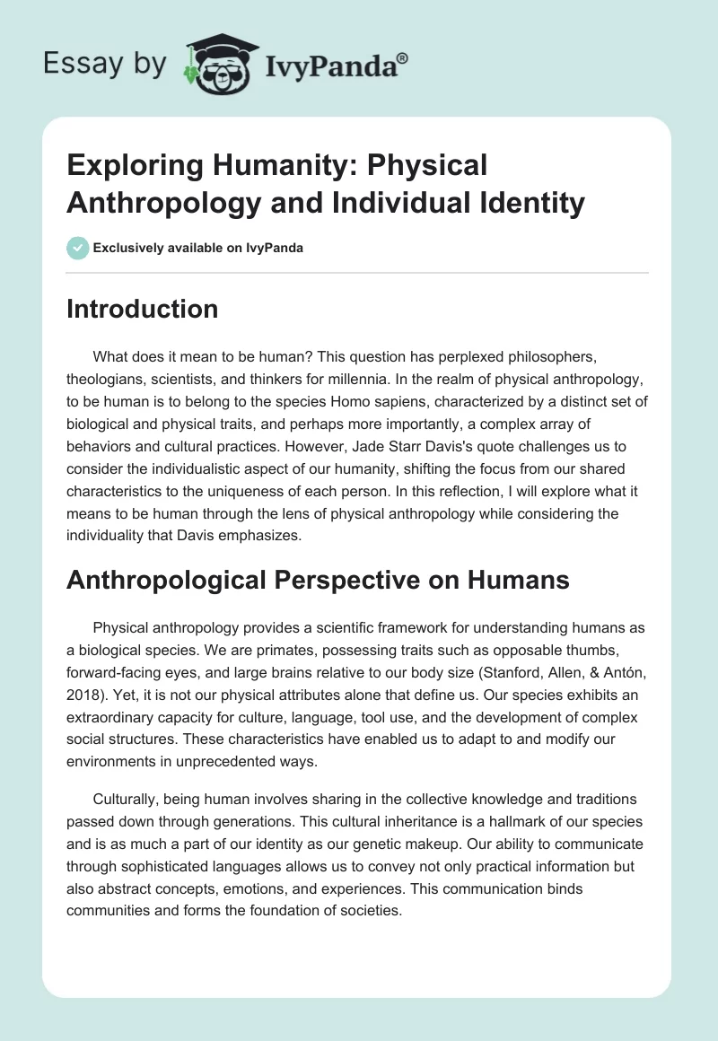 Exploring Humanity: Physical Anthropology and Individual Identity. Page 1