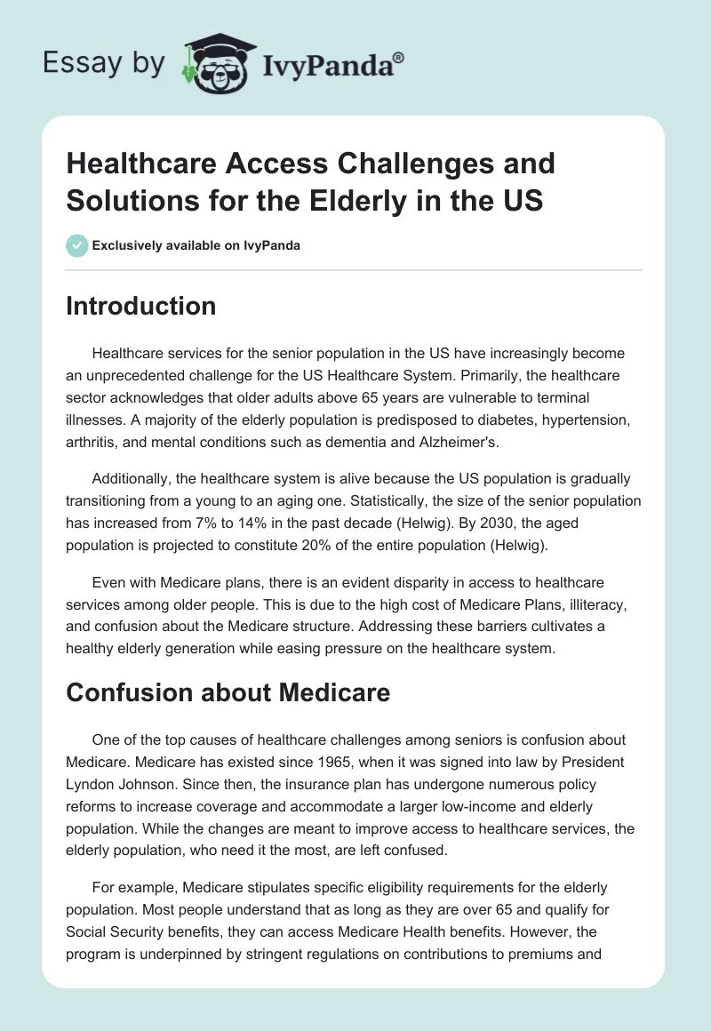 Healthcare Access Challenges and Solutions for the Elderly in the US. Page 1