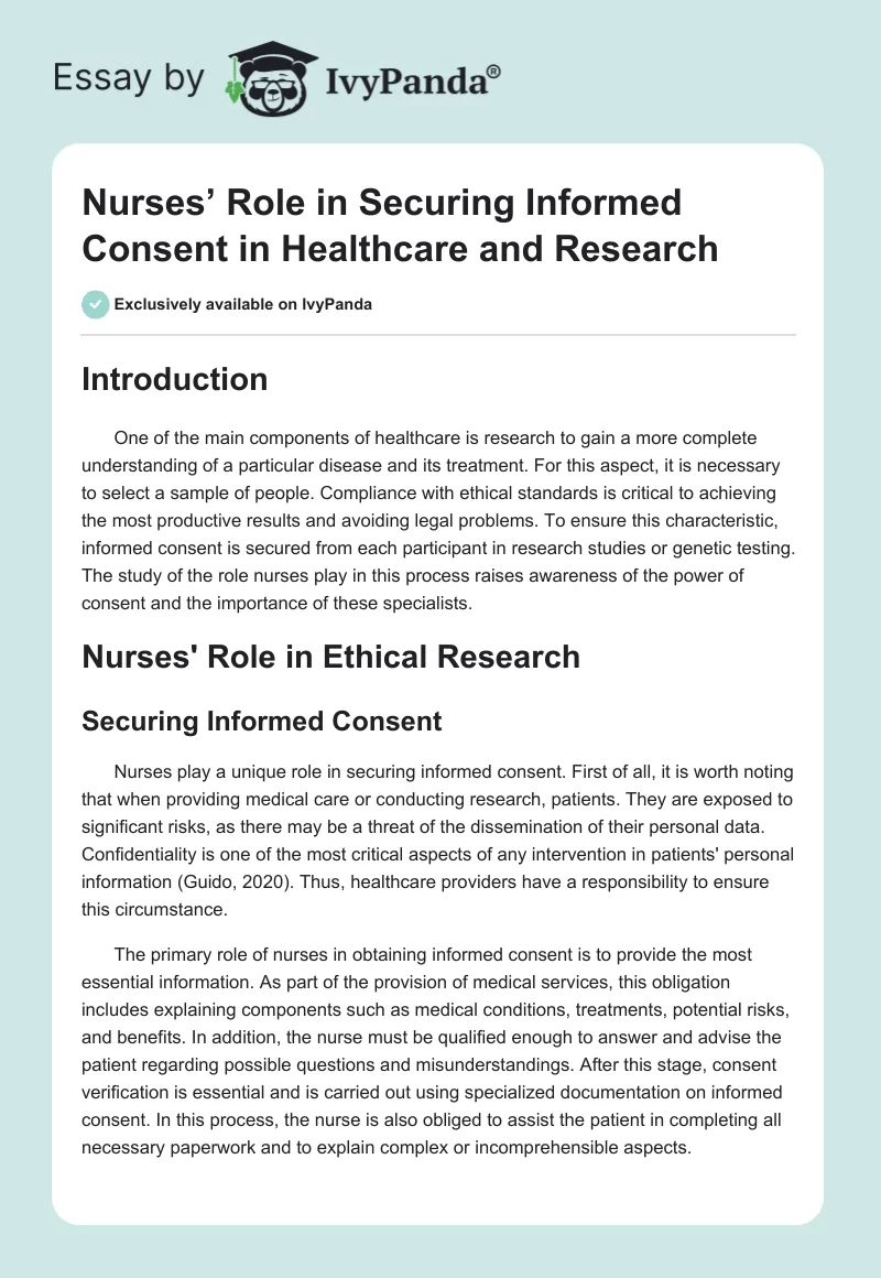 Nurses’ Role in Securing Informed Consent in Healthcare and Research. Page 1