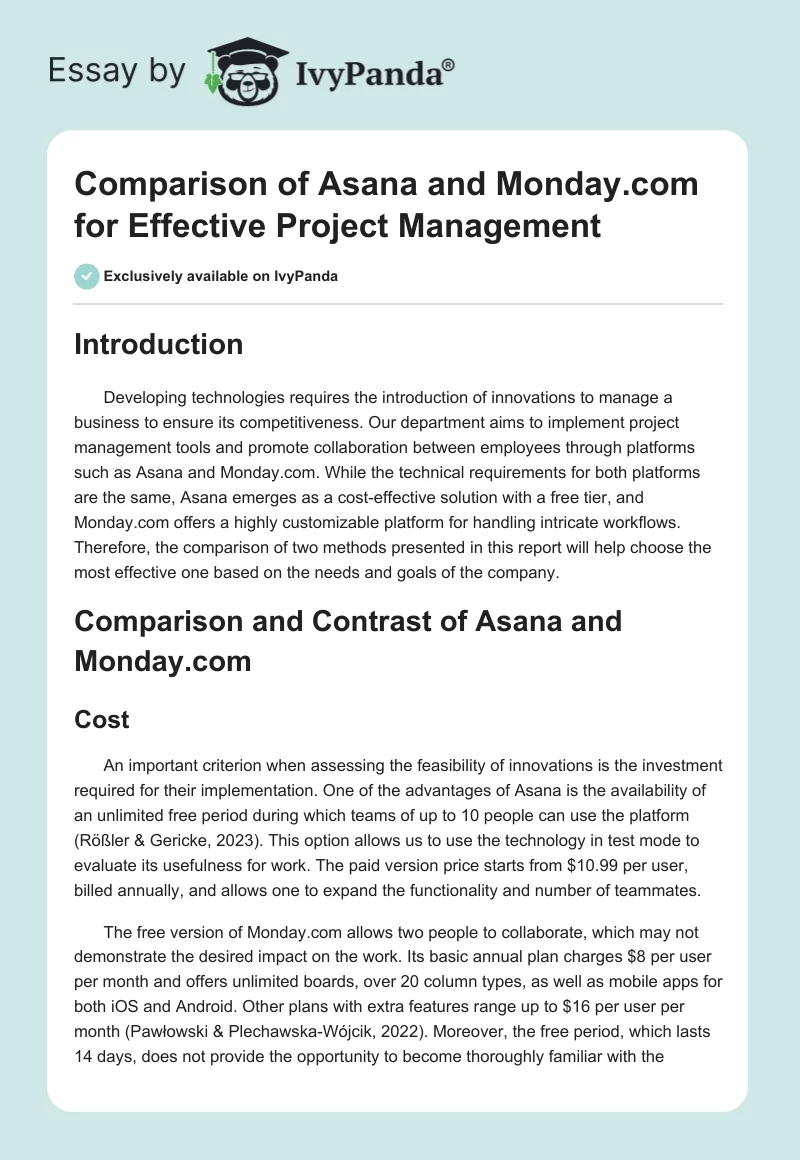 Comparison of Asana and Monday.com for Effective Project Management. Page 1