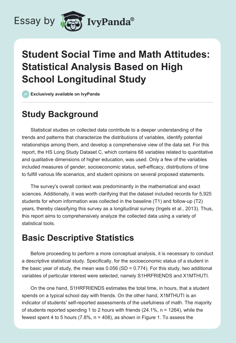 Student Social Time and Math Attitudes: Statistical Analysis Based on High School Longitudinal Study. Page 1