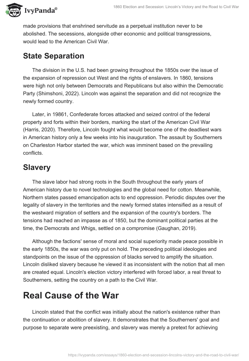 1860 Election and Secession: Lincoln’s Victory and the Road to Civil War. Page 2