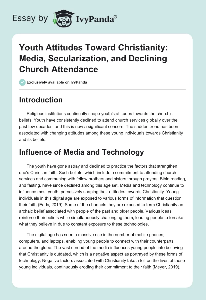 Youth Attitudes Toward Christianity: Media, Secularization, and Declining Church Attendance. Page 1