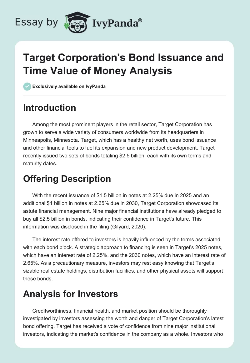 Target Corporation's Bond Issuance and Time Value of Money Analysis. Page 1