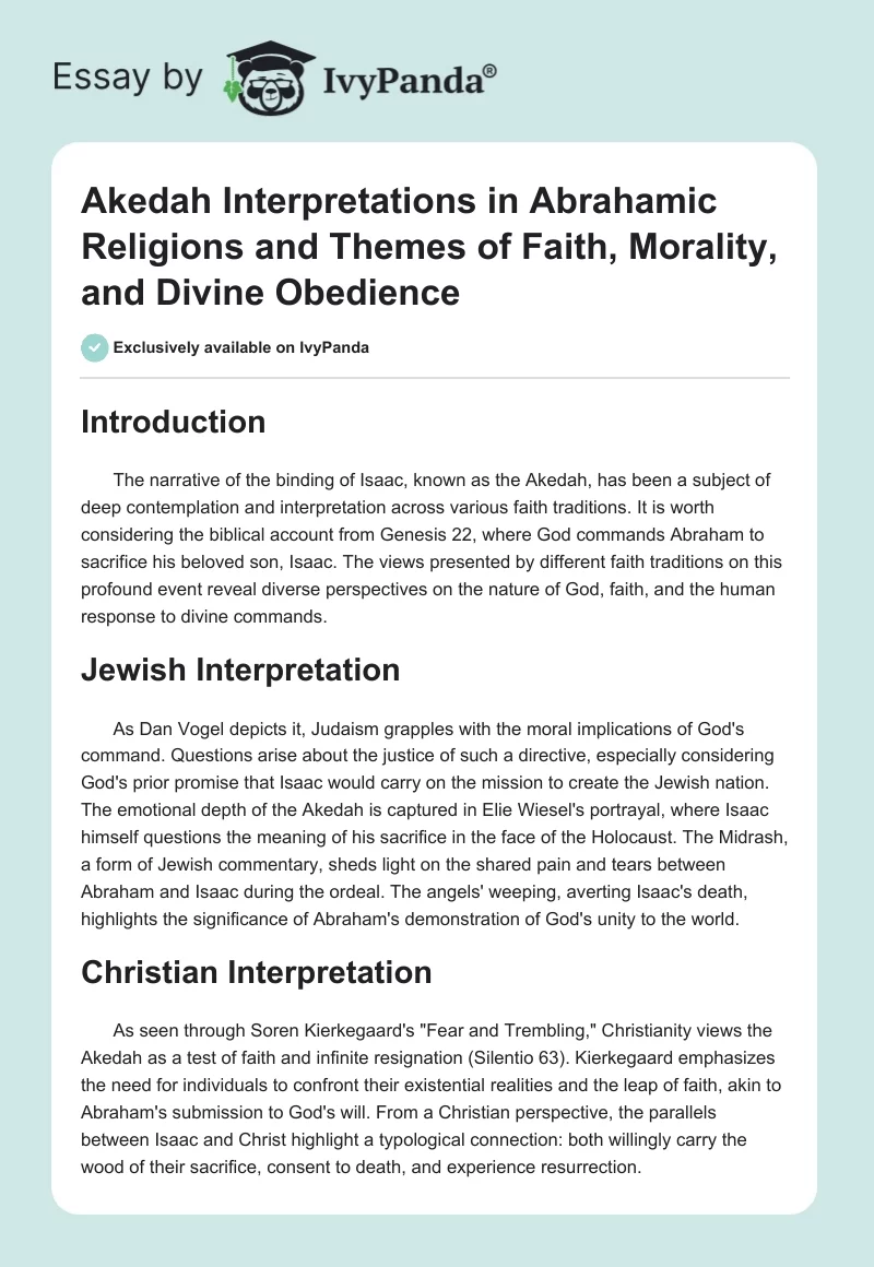 Akedah Interpretations in Abrahamic Religions and Themes of Faith, Morality, and Divine Obedience. Page 1