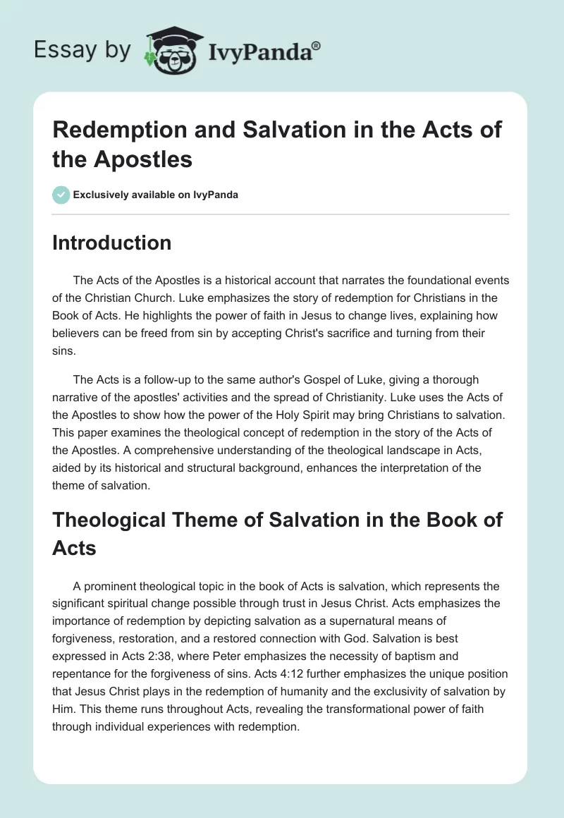 Redemption and Salvation in the Acts of the Apostles. Page 1