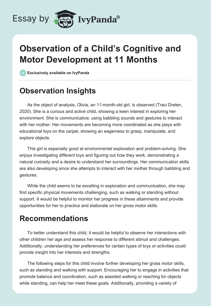 Observation of a Child’s Cognitive and Motor Development at 11 Months. Page 1