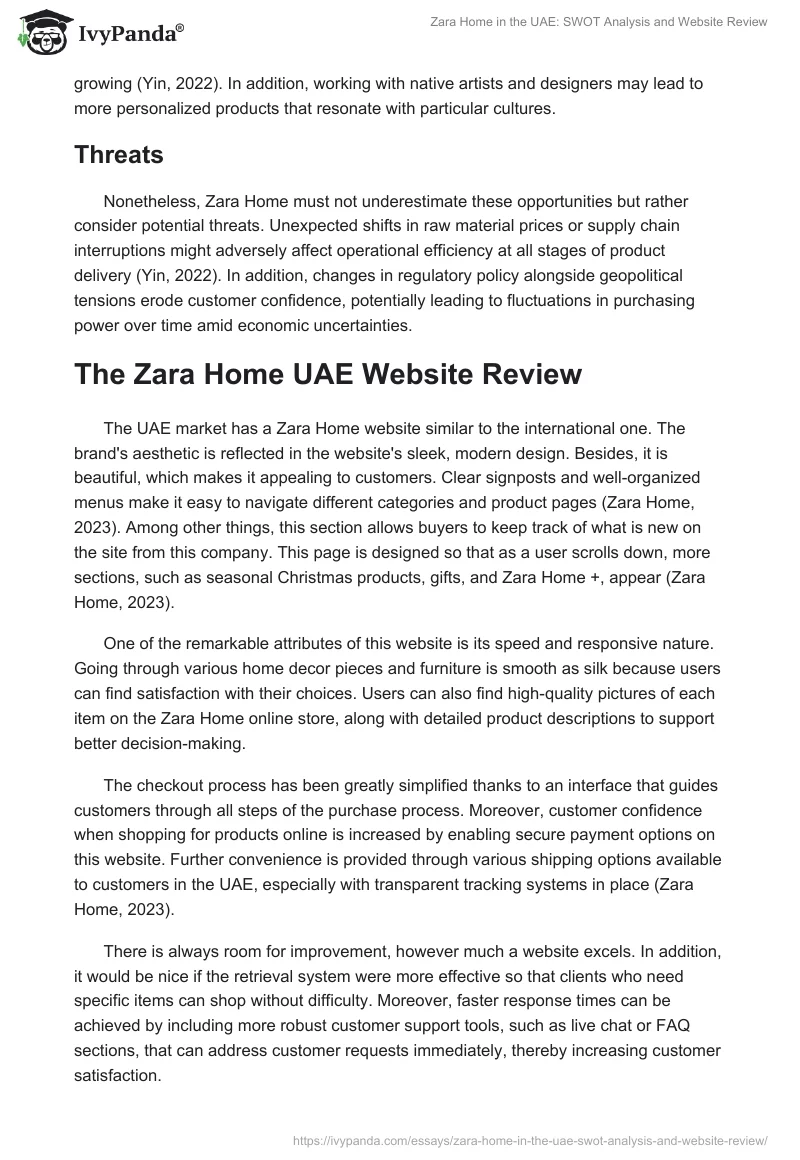 Zara Home in the UAE: SWOT Analysis and Website Review. Page 2