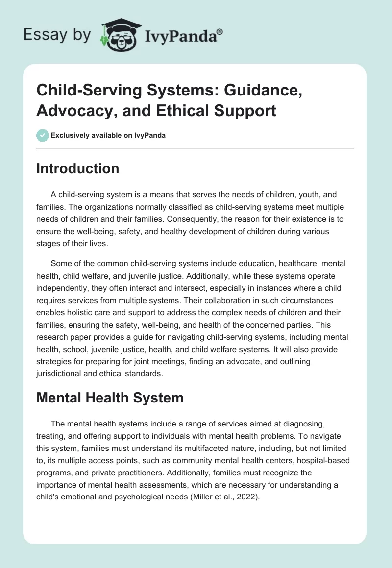 Child-Serving Systems: Guidance, Advocacy, and Ethical Support. Page 1