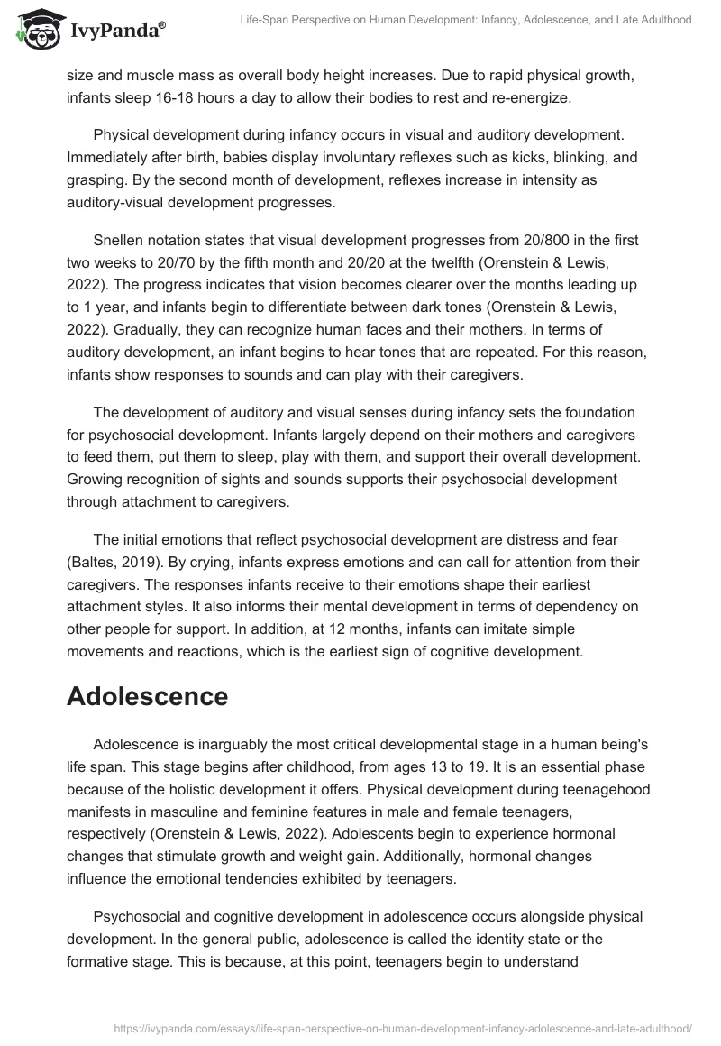 Life-Span Perspective on Human Development: Infancy, Adolescence, and Late Adulthood. Page 2