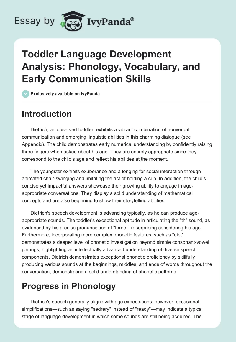 Toddler Language Development Analysis: Phonology, Vocabulary, and Early Communication Skills. Page 1