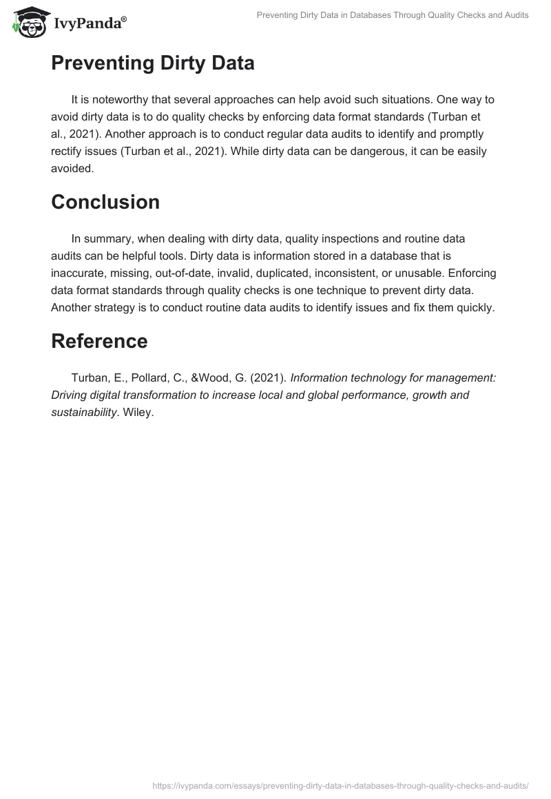 Preventing Dirty Data in Databases Through Quality Checks and Audits. Page 2