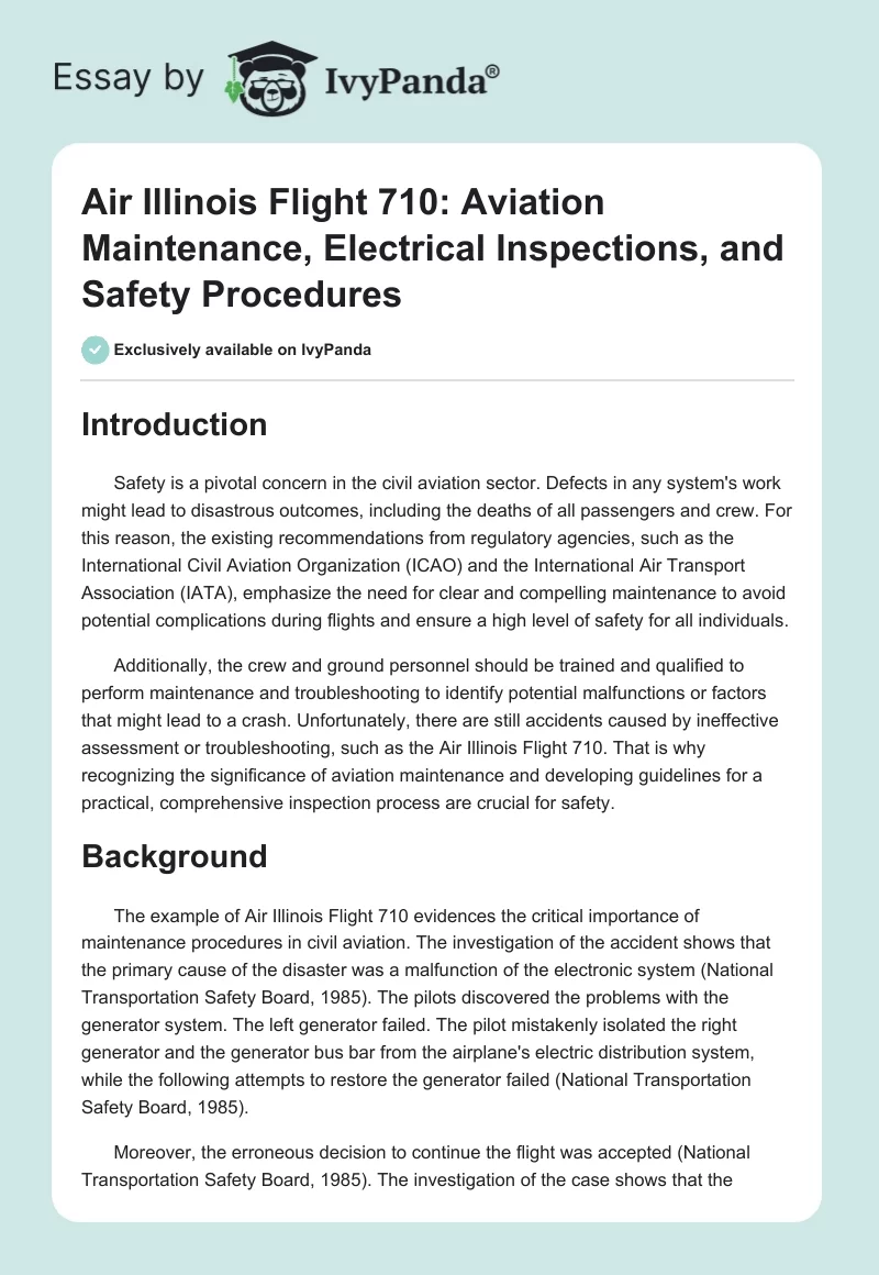 Air Illinois Flight 710: Aviation Maintenance, Electrical Inspections, and Safety Procedures. Page 1