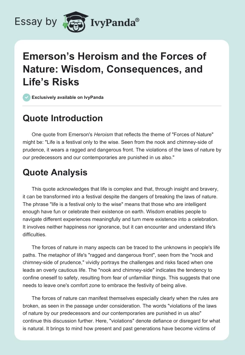 Emerson’s Heroism and the Forces of Nature: Wisdom, Consequences, and Life’s Risks. Page 1