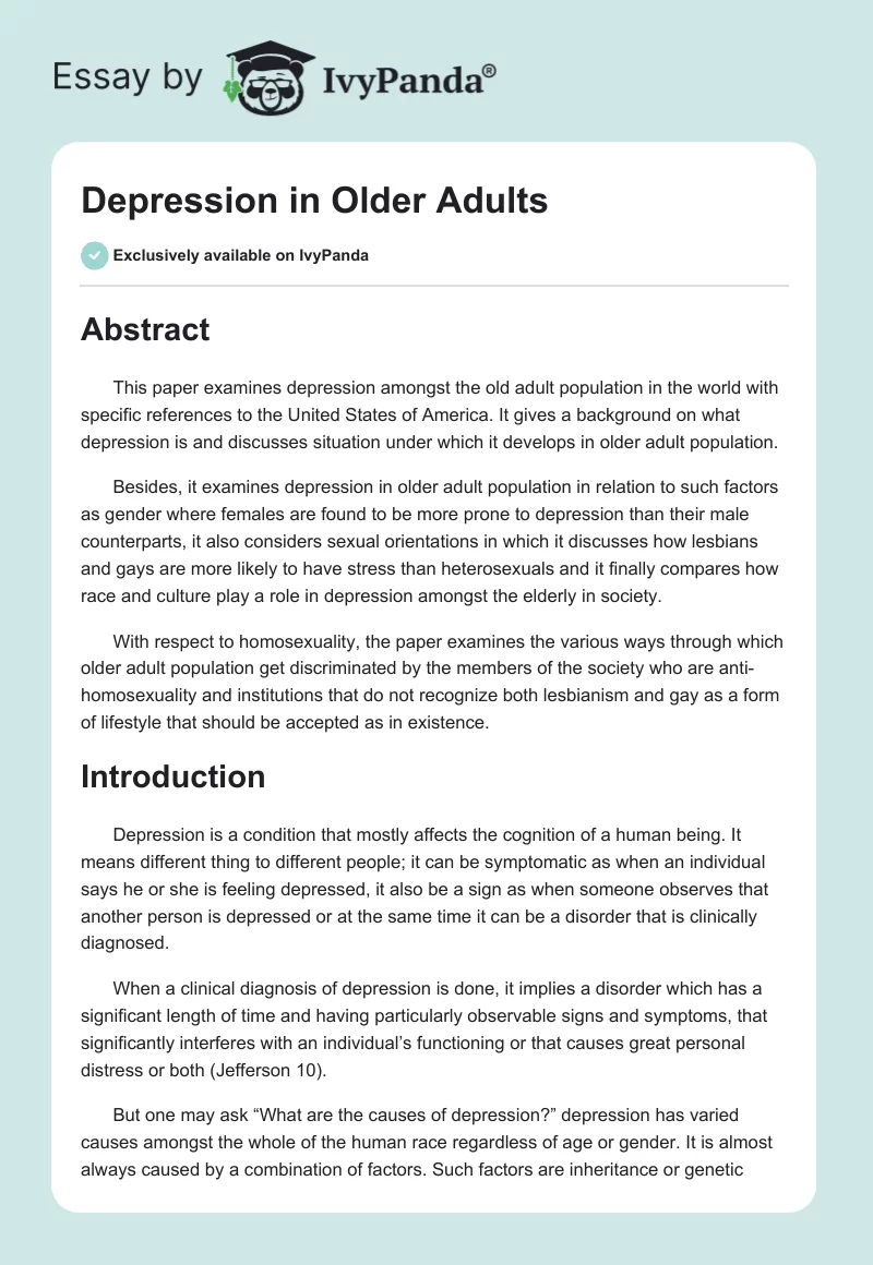 Depression in Older Adults. Page 1