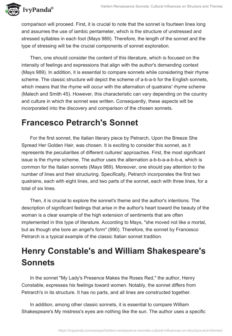 Harlem Renaissance Sonnets: Cultural Influences on Structure and Themes. Page 2