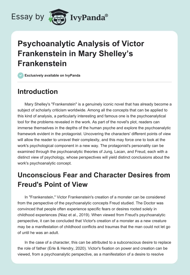 Psychoanalytic Analysis of Victor Frankenstein in Mary Shelley’s Frankenstein. Page 1