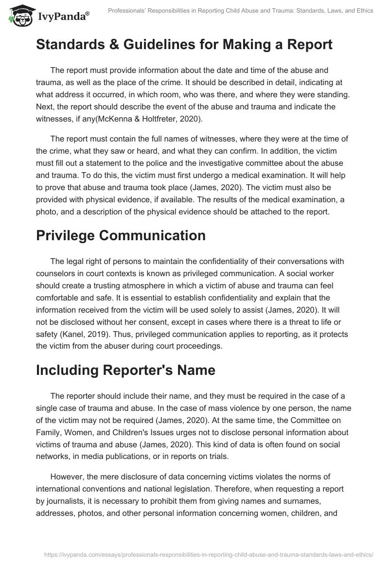 Professionals’ Responsibilities in Reporting Child Abuse and Trauma: Standards, Laws, and Ethics. Page 2