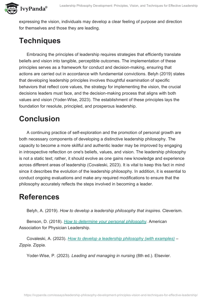 Leadership Philosophy Development: Principles, Vision, and Techniques for Effective Leadership. Page 2