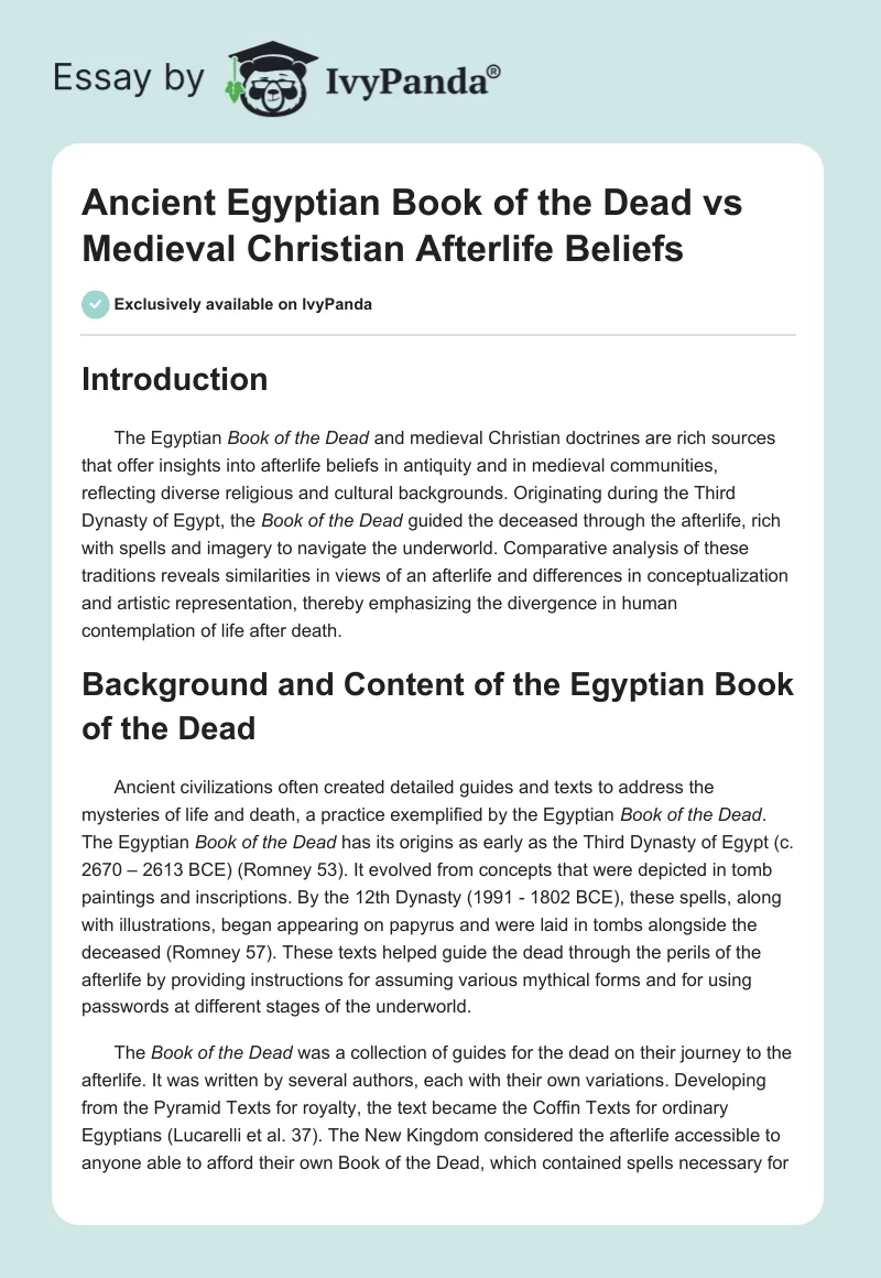 Ancient Egyptian Book of the Dead vs Medieval Christian Afterlife Beliefs. Page 1